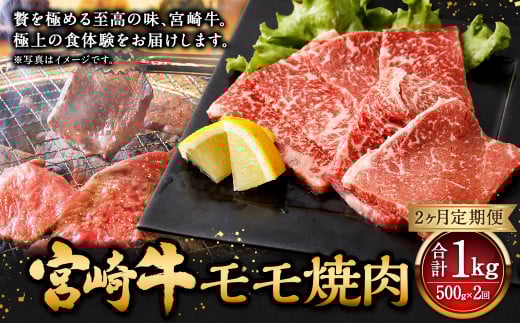 【2ヶ月定期便】＜宮崎牛モモ焼肉 500g（1パック：500g×2回）＞ お申込みの翌月下旬頃に第一回目発送（12月は中旬頃） 牛肉 お肉 肉 和牛 新生活応援 卒業祝い 就職祝い 入学 卒業 お花見 引越し
