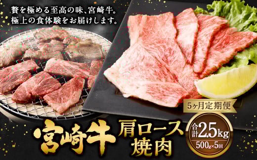 【5ヶ月定期便】<宮崎牛肩ロース焼肉 500g(1パック:500g×5回)> お申込みの翌月下旬頃に第一回目発送(12月は中旬頃) 牛肉 お肉 肉 和牛 新生活応援 卒業祝い 就職祝い 入学 卒業 お花見 引越し