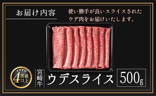 宮崎牛 ウデスライス 500g 肉質等級4等級 スピード便 ※10日以内出荷【B531-10D】
