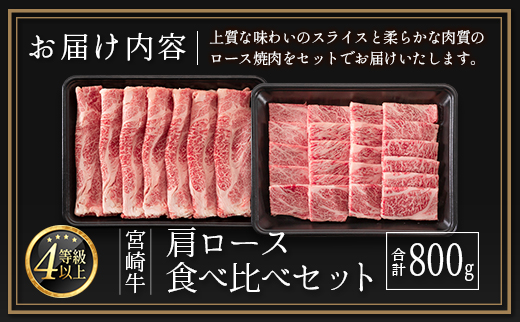 ≪肉質等級4等級≫宮崎牛 肩ロース食べ比べセット（合計800g）【C347-24-30】