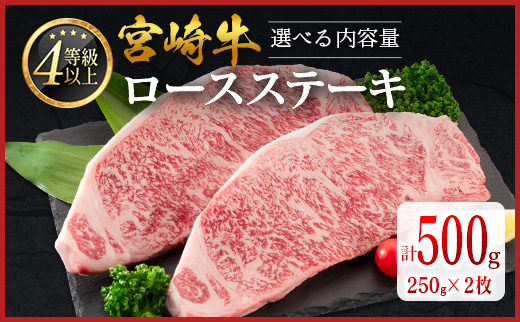 <畜産農家応援>宮崎牛 ロースステーキ(250g×2枚)計500g 肉質等級4等級【SC346-10D】※10日以内出荷