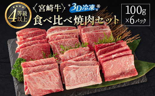 ＜3D冷凍＞宮崎牛食べ比べ焼肉セット（100g×6種類）肉質等級4等級 牛肉 ブランド【C349-24-30】