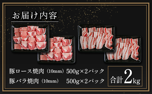 宮崎県産豚ロース＆豚バラ厚切り焼肉 合計2kg（500g×4P）肉 豚肉【B633-2503】