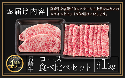 ≪肉質等級4等級≫宮崎牛 ロース食べ比べセット 合計1kg【E161-24-30】