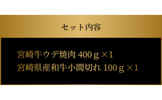 宮崎牛 ウデ焼肉400ｇ　宮崎県産和牛小間切れ100ｇ  K18_0025_6