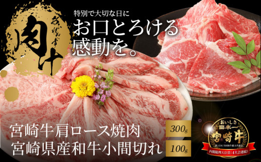 宮崎牛肩ロース焼肉300ｇ 宮崎県産和牛小間切れ100ｇ K18_0029_4