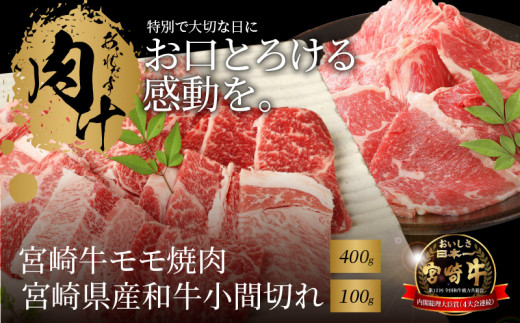 宮崎牛モモ焼肉400ｇ 宮崎県産和牛小間切れ100ｇ K18_0027_3