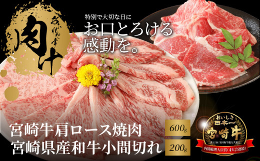 宮崎牛 肩ロース焼肉600ｇ 宮崎県産和牛小間切れ200ｇ  K18_0035_6
