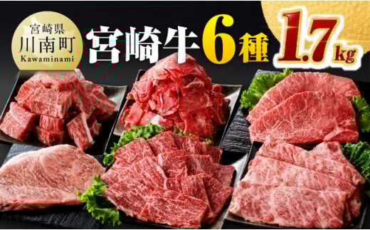 宮崎牛６種 食べ比べセット 1.7kg 【 肉 牛肉 宮崎牛 黒毛和牛 ロースステーキ ウデ 肩ロース チマキ ネック カルビ 焼肉 ミヤチク 】