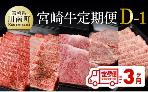 【定期便】宮崎牛3ヶ月定期便D‐1 【 4大会連続日本一 国産 九州産 肉 牛 宮崎県産 牛肉 黒毛和牛 ミヤチク 全3回 】