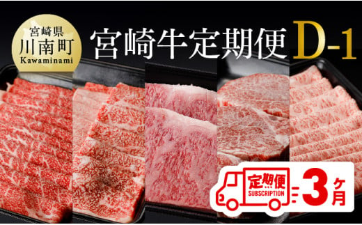 【定期便】宮崎牛３ヶ月定期便Ｄ‐１ 【 4大会連続日本一 国産 九州産 肉 牛 宮崎県産 牛肉 黒毛和牛 ミヤチク 全3回 】