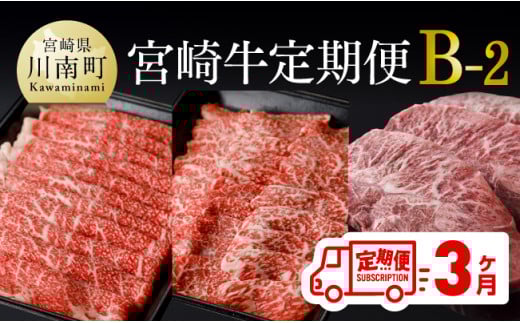 【定期便】宮崎牛3ヶ月定期便B‐2【 4大会連続日本一 国産 九州産 肉 牛 宮崎県産 牛肉 黒毛和牛 ミヤチク 全3回 】