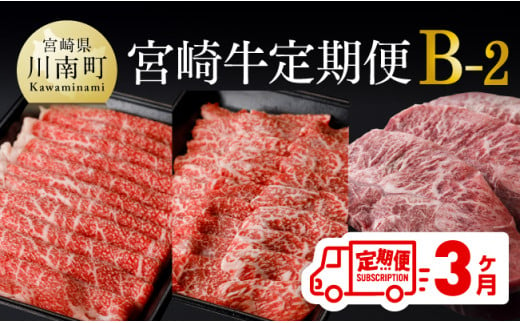 【定期便】宮崎牛３ヶ月定期便Ｂ‐２【 4大会連続日本一 国産 九州産 肉 牛 宮崎県産 牛肉 黒毛和牛 ミヤチク 全3回 】