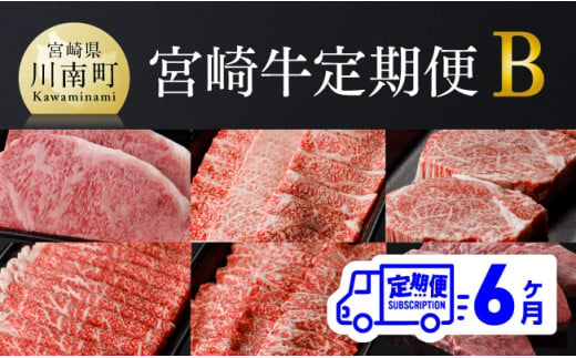 【6ヶ月定期便】 宮崎牛 定期便Ｂ 【 4大会連続日本一 肉 牛肉 国産 黒毛和牛 肉質等級4等級以上 4等級 5等級 ミヤチク ステーキ 焼肉 全6回 定期便 】