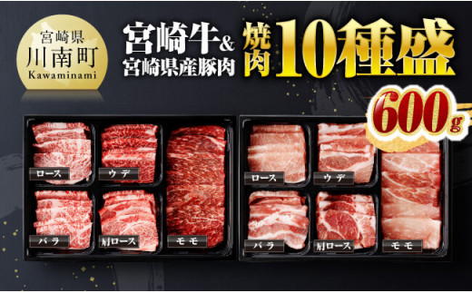 宮崎牛＆宮崎県産豚肉焼肉10種【4大会連続日本一 肉質等級等4級以上 肉 牛肉 国産 国産牛 黒毛和牛 豚肉 ぶた肉 A4 A5 4等級 5等級 ミヤチク カタロース バラ モモ ウデ ロース 焼肉 セット】