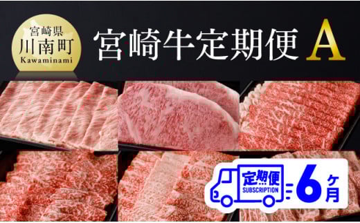 【定期便】宮崎牛6ヶ月定期便A 【 4大会連続日本一 肉 牛肉 国産 黒毛和牛 肉質等級4等級以上 4等級 5等級 ミヤチク ステーキ 焼肉 全6回 定期便 】