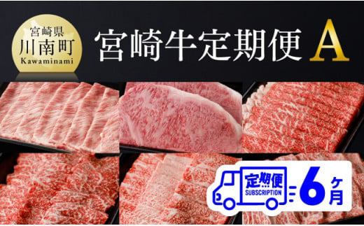 【6ヶ月定期便】 宮崎牛 定期便A 【 4大会連続日本一 肉 牛肉 国産 黒毛和牛 肉質等級4等級以上 4等級 5等級 ミヤチク ステーキ 焼肉 全6回 定期便 】