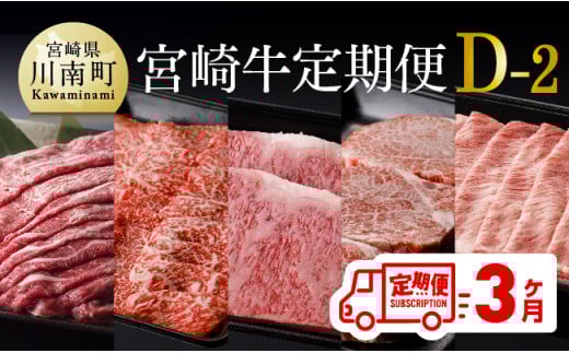 【定期便】宮崎牛3ヶ月定期便D‐2 【 4大会連続日本一 国産 九州産 肉 牛 宮崎県産 牛肉 黒毛和牛 ミヤチク 全3回 】