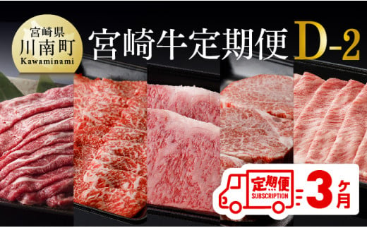 【定期便】宮崎牛３ヶ月定期便Ｄ‐２ 【 4大会連続日本一 国産 九州産 肉 牛 宮崎県産 牛肉 黒毛和牛 ミヤチク 全3回 】