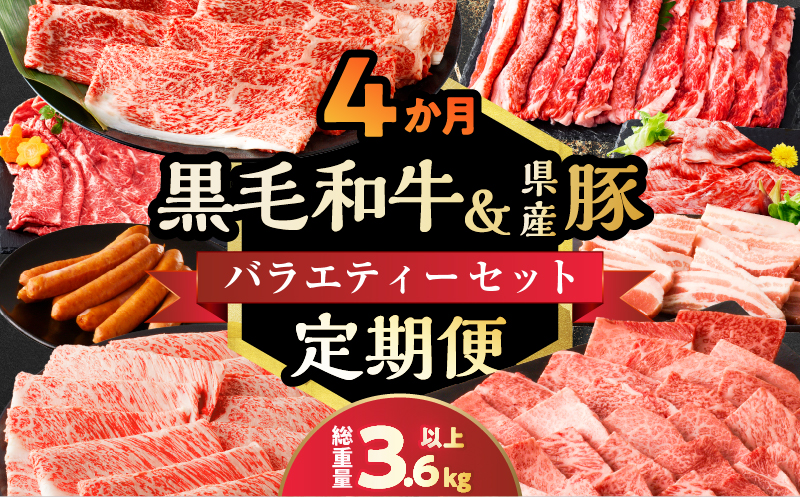 ≪4か月定期便≫黒毛和牛＆県産豚バラエティーセット(総重量3.6kg以上) 肉 牛 牛肉 おかず 国産_T030-069-MP