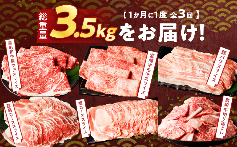 ≪3か月お楽しみ定期便≫宮崎県産牛＆豚の満腹セット(総重量3.5kg) 肉 牛 牛肉 豚肉 おかず 国産_T030-138-MP