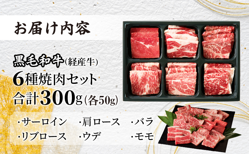 【2週間以内発送】生産者応援≪訳あり≫黒毛和牛(経産牛)6種焼肉セット(合計300g)_T030-022-MP