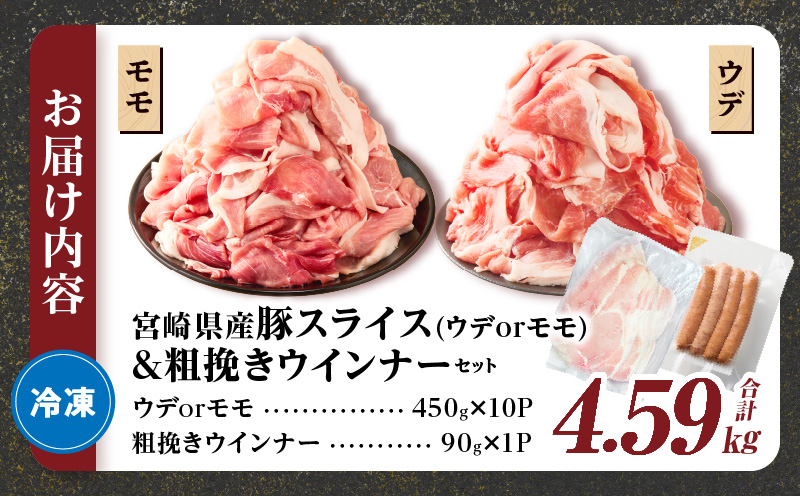 ≪訳あり≫宮崎県産豚スライス(ウデorモモ)&粗挽きウインナーセット合計4.59kg 肉 豚 豚肉 おかず 国産_T030-207