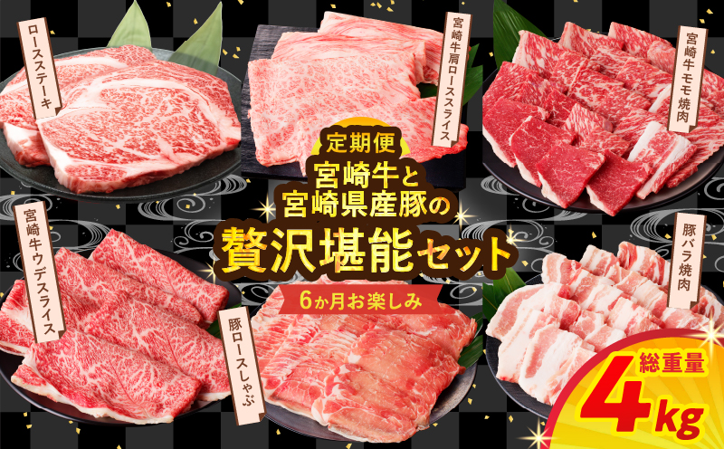 ≪6か月お楽しみ定期便≫宮崎の牛豚贅沢堪能セット(総重量4kg) 肉 牛肉 豚肉 おかず 国産_T030-064-MP