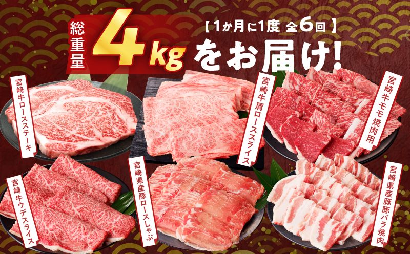 ≪6か月お楽しみ定期便≫宮崎の牛豚贅沢堪能セット(総重量4kg) 肉 牛肉 豚肉 おかず 国産_T030-064-MP