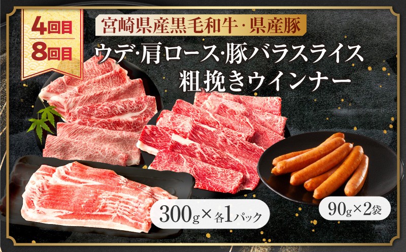 ≪8か月定期便≫黒毛和牛＆県産豚バラエティーセット（スライス）総重量7.9kg以上 肉 牛 牛肉 おかず 国産_T030-1823