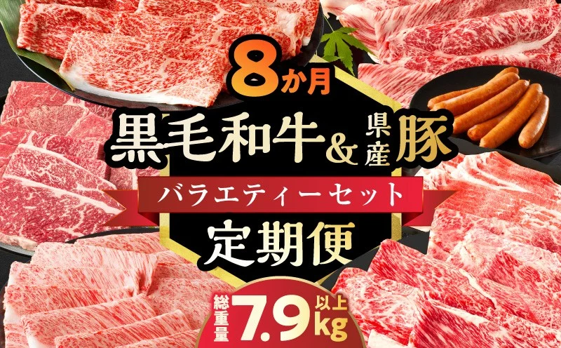 ≪8か月定期便≫黒毛和牛＆県産豚バラエティーセット（スライス）総重量7.9kg以上 肉 牛 牛肉 おかず 国産_T030-1823