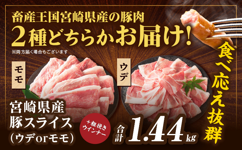 ≪訳あり≫宮崎県産豚スライス(ウデorモモ)&粗挽きウインナーセット合計1.44kg 肉 豚 豚肉 おかず 国産_T030-2056