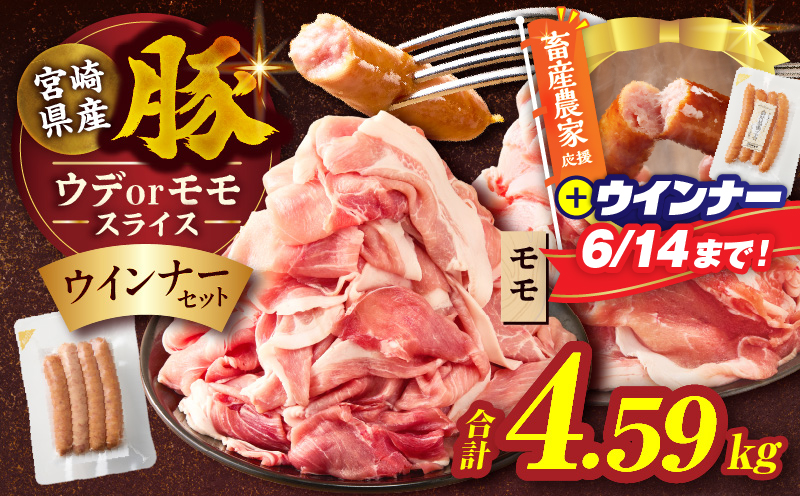 【畜産農家応援!!】≪訳あり≫宮崎県産豚スライス(ウデorモモ)&粗挽きウインナーセット合計4.68kg 肉 豚 豚肉 おかず 国産_T030-2076-U