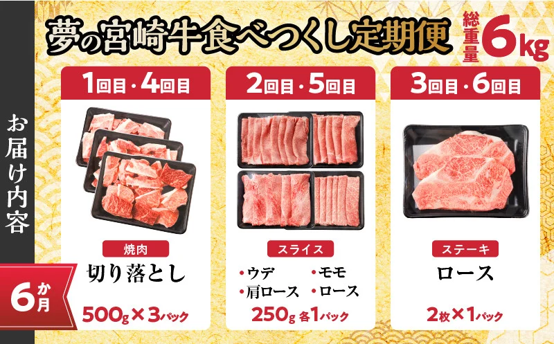 ≪6か月定期便≫夢の宮崎牛食べつくしセット(総重量6kg) 肉 牛 牛肉 おかず 国産_T030-1433