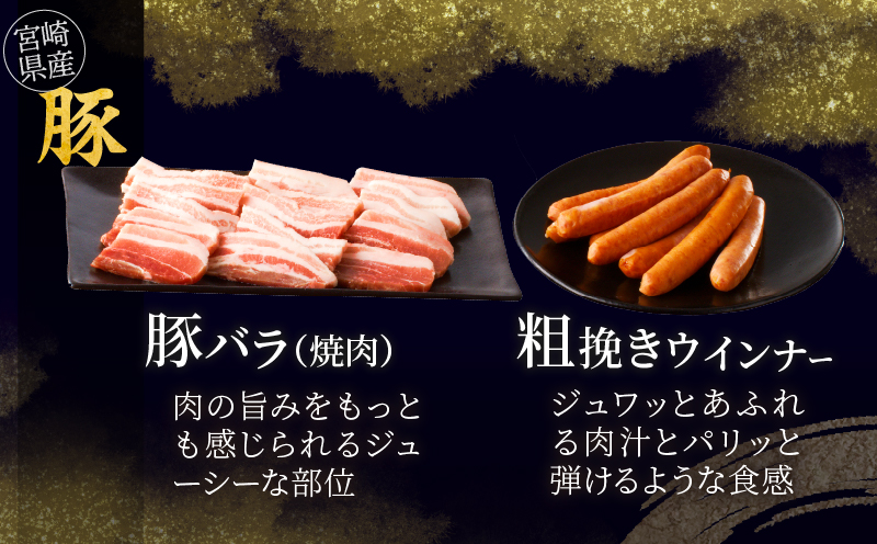 生産者応援≪宮崎県産≫黒毛和牛・豚焼肉＆粗挽きウインナーセット(合計980g)_T030-086-MP