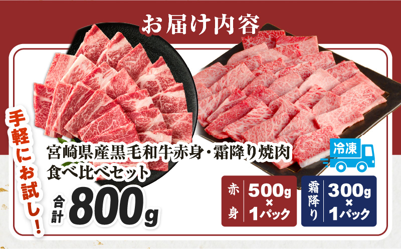 ≪肉質等級4等級以上≫黒毛和牛(赤身&霜降り)焼肉食べ比べセット 合計800g 肉 牛 牛肉 おかず 国産_T030-219