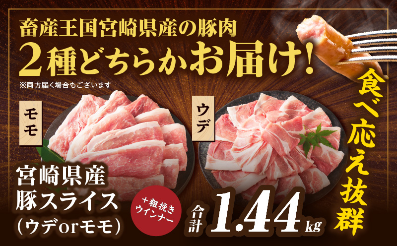 ≪訳あり≫宮崎県産豚スライス(ウデorモモ)&粗挽きウインナーセット合計1.44kg 肉 豚 豚肉 おかず 国産_T030-205