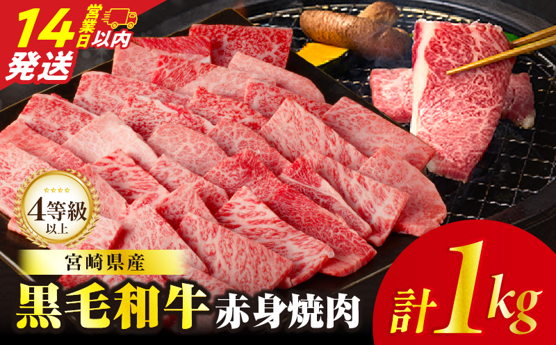 【14営業日以内発送】≪肉質等級4等級以上≫黒毛和牛赤身焼肉(計1kg) 肉 牛 牛肉 国産_T030-0935-14E