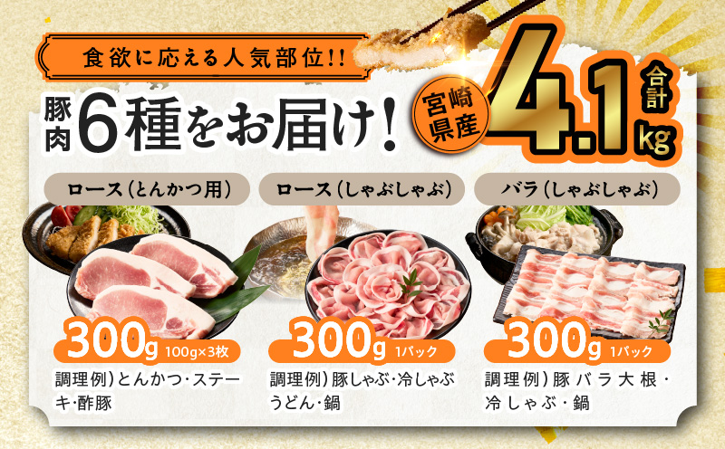 【14営業日以内発送】宮崎県産豚肉6種盛り合わせセット(合計4.1kg) 肉 豚 豚肉 おかず 国産_T030-2045-14E