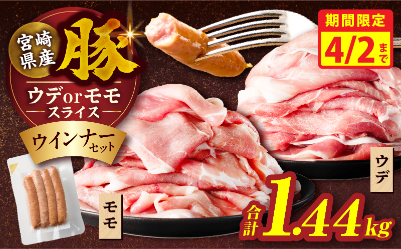 【期間限定4月2日9:59まで!!】≪訳あり≫宮崎県産豚スライス(ウデorモモ)&粗挽きウインナーセット合計1.44kg 肉 豚 豚肉 おかず 国産_T030-2055-M