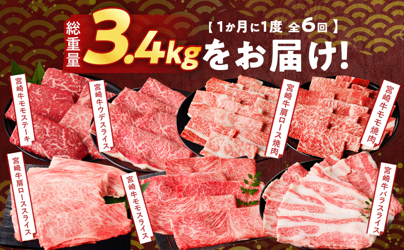 ≪6か月お楽しみ定期便≫宮崎牛味わい尽くしセット(総重量3.4kg) 肉 牛 牛肉 おかず 国産_T030-065-MP