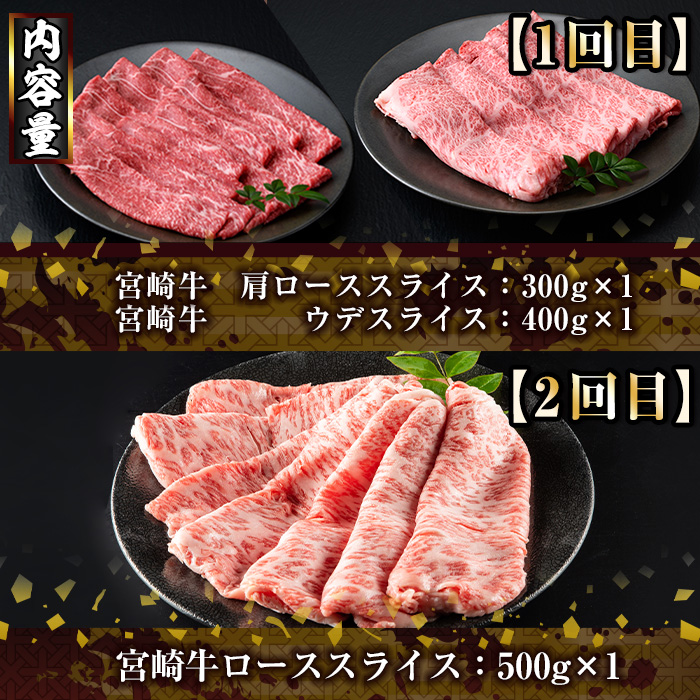 【定期便・全6回(連続)】宮崎牛定期便＜Aセット＞お楽しみ便 牛肉 国産 定期 ヒレ肉 モモ ウデ ロース バラ スライス 宮崎県産 黒毛和牛 焼肉 ステーキ しゃぶしゃぶ すき焼き【R-67】【株式会社ミヤチク】