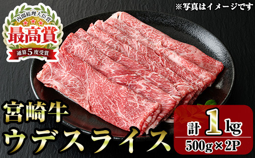 宮崎牛ウデスライス(1kg・500g×2P) お肉 牛肉 黒毛和牛 ブランド和牛 冷凍 国産 しゃぶしゃぶ すき焼き ウデ 【R-97】【ミヤチク】