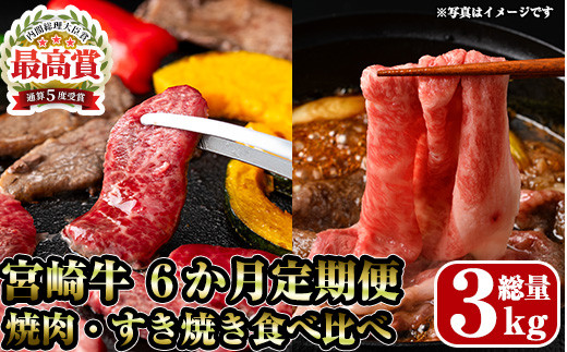 【定期便・全6回(連続)】宮崎牛焼肉・すき焼き食べ比べ定期便 お肉 牛肉 黒毛和牛 ブランド和牛 冷凍 国産 しゃぶしゃぶ すき焼き 焼肉 BBQ ロース ウデ モモ 赤身 【R-98】【ミヤチク】