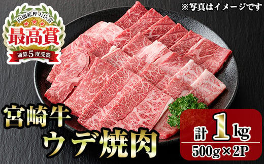 宮崎牛ウデ焼肉(1kg・500g×2P) お肉 牛肉 黒毛和牛 ブランド和牛 冷凍 国産 焼肉 BBQ ウデ 【R-96】【ミヤチク】