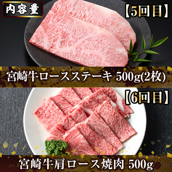 ＜定期便・全6回(連続)＞宮崎牛定期便＜Fセット＞(総量3kg)  牛肉 もも 肉 サイコロ ステーキ バラ スライス 焼肉 肩ロース ウデ BBQ 精肉 お取り寄せ 黒毛和牛 ブランド和牛 冷凍 国産【R-82】【ミヤチク】