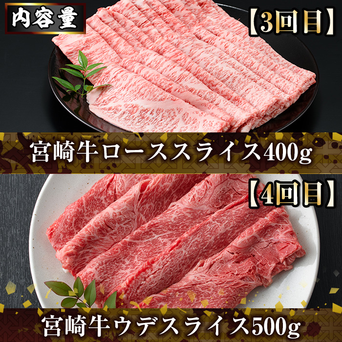 ＜定期便・全6回(連続)＞宮崎牛スライス定期便(総量2.9kg)  牛肉 肉 肩ロース ウデ バラ もも しゃぶしゃぶ すき焼き 精肉 お取り寄せ 黒毛和牛 ブランド和牛 冷凍 国産【R-80】【ミヤチク】