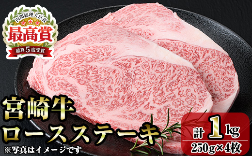 宮崎牛ロースステーキ(計1kg・250g×4) お肉 牛肉 黒毛和牛 ブランド和牛 冷凍 国産 焼肉 BBQ 【R-89】【ミヤチク】