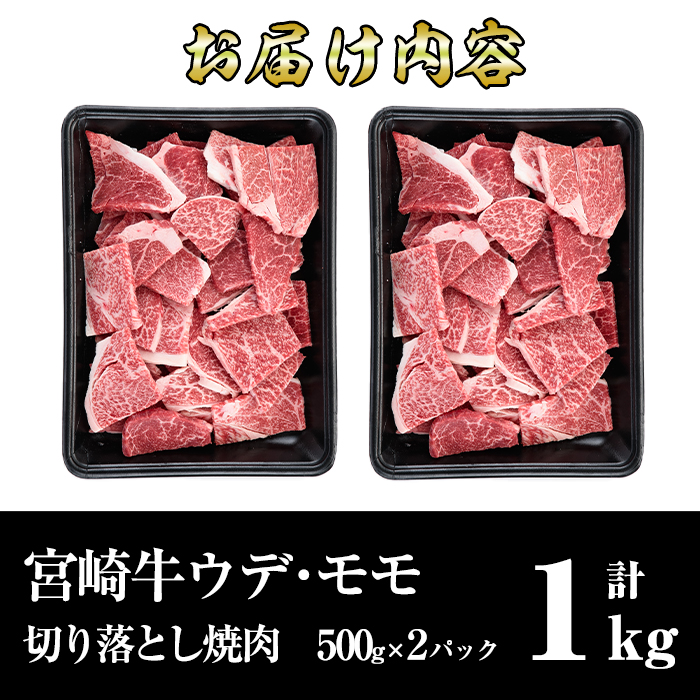 宮崎牛ウデ・モモ切り落とし焼肉(計1kg)牛肉 うで もも 肉 BBQ 精肉 お取り寄せ 黒毛和牛 ブランド和牛 冷凍 国産【R-71】【ミヤチク】