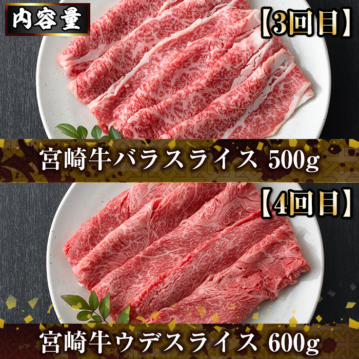 ＜定期便・全6回(連続)＞宮崎牛定期便＜Fセット＞(総量3kg)  牛肉 もも 肉 サイコロ ステーキ バラ スライス 焼肉 肩ロース ウデ BBQ 精肉 お取り寄せ 黒毛和牛 ブランド和牛 冷凍 国産【R-82】【ミヤチク】